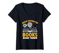 Mujer Se distrae fácilmente con libros y diversión de hilo Camiseta Cuello V
