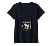 Mujer Sé fuerte como un toro Levantamiento de pesas Motivacional Gym Power Camiseta Cuello V