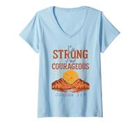 Mujer Sé Fuerte y Valiente - Josué 1:9 Retro Mountain Camiseta Cuello V