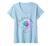 Mujer Sé Fuerte y Valiente para prevenir el Suicidio, Girasol Camiseta Cuello V