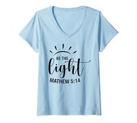 Mujer Sé la luz Cristiana Hombres y Mujeres Agradecidos Camiseta Cuello V