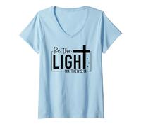 Mujer Sé la luz Cristiana Hombres y Mujeres Agradecidos Camiseta Cuello V