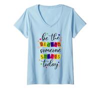 Mujer Sé la razón por la que alguien sonríe hoy lindo dulce motivacional Camiseta Cuello V