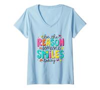 Mujer Sé la razón por la Que Alguien sonríe Hoy Tipografía Colorida Camiseta Cuello V