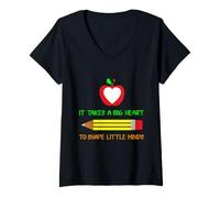 Mujer Se Necesita un corazón Grande para Dar Forma a Little Minds Teacher School Camiseta Cuello V