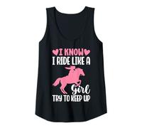 Mujer Sé Que cabalgo como una Chica Trate de Mantener el Ritmo de Las Chicas Divertidas del Caballo Camiseta sin Mangas