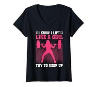 Mujer Sé Que me levanto como una Chica Trato de Mantenerse al día Camiseta Cuello V