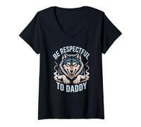 Mujer Sé Respetuoso con Daddy Wolf Protector Alpha Funny Women & Men Camiseta Cuello V