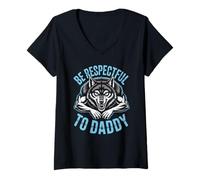 Mujer Sé Respetuoso con Daddy Wolf Protector Alpha Funny Women & Men Camiseta Cuello V