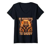 Mujer Sé Respetuoso con papá Funny Cringe Alpha Wolf Camiseta Cuello V