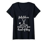 Mujer Se Siente como una Caja de penaltis Tipo de día Hockey sobre Hielo Divertido Camiseta Cuello V