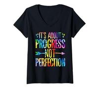 Mujer Se Trata del Progreso Día de Examen Divertido Día de la Prueba Apreciación del Maestro Camiseta Cuello V