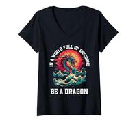 Mujer Sé un dragón en un Mundo Lleno de Unicornios mítico Camiseta Cuello V