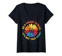 Mujer Sé un humano decente no es tan duro LGBT corazón retro Camiseta Cuello V