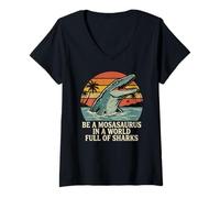 Mujer Sé un Mosasaurus en un Mundo Lleno de Tiburones Océano Prehistórico Camiseta Cuello V