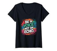 Mujer Sé una Voz, no un Eco Mutmacher Spruch en Estilo Retro Camiseta Cuello V