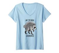 Mujer Se va a causar un lío, el Divertido Mapache Jimothy Camiseta Cuello V