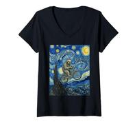 Mujer Se va a causar un lío en Bicicleta con un Perezoso, Pintura de Van Gogh Camiseta Cuello V