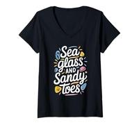 Mujer Sea Glass Hunters Recogiendo Tesoros del océano Beachcombing Camiseta Cuello V