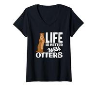 Mujer Sea Otter Life, Mejor Amante de los Animales Camiseta Cuello V