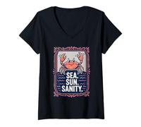 Mujer Sea. Sun. Sanity. Happy Crab Beach Ocean Camiseta Cuello V