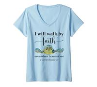 Mujer Sea Turtle I Will Walk by Faith Not Sight When I Cannot See Camiseta Cuello V