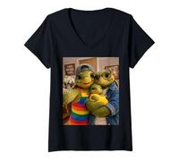 Mujer Sea Turtle Two Moms Life Selfie Día de la Madre Queer Mom Pride Camiseta Cuello V