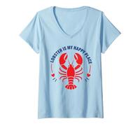Mujer Seafood Quote Coastal Humor Lobster Is My Happy Place Camiseta Cuello V