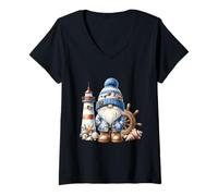Mujer Seaside Boat Captain GNOME For Men with Lighthouse At Ocean Camiseta Cuello V