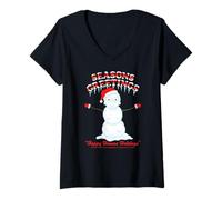 Mujer Seasons Greetings Snowman Funny Holiday Camiseta Cuello V