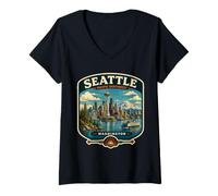 Mujer Seattle Washington Vacaciones a Seattle Viaje Familiar Camiseta Cuello V