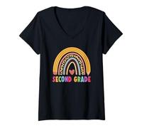 Mujer Second 2nd Grade Teacher Student Boho Rainbow Back To School Camiseta Cuello V