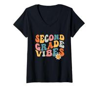 Mujer Second Grade Vibes Teacher Retro 1st Day Of School 2nd Grade Camiseta Cuello V