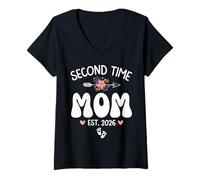 Mujer Second Time Mom EST 2026 2nd Pregnancy Soon To Be Mom 2026 Camiseta Cuello V