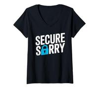 Mujer Secure Sorry Candado Violación de Datos Seguridad Cibernética Humor Camiseta Cuello V
