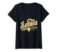 Mujer Sedona Arizona Fundada 1902 Vintage Sedona AZ Texto Diseño Camiseta Cuello V