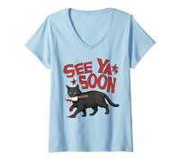 Mujer See Ya Soon Dark Cat Meme Design Womens Girls Camiseta Cuello V
