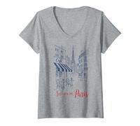 Mujer See You In Paris Romantic Eiffel Tower Café Camiseta Cuello V