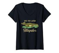 Mujer See You Later Cocodrilo Divertido Reptil Pantano Humor Dicho Camiseta Cuello V