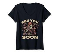 Mujer See You Soon Grim Reaper El Ángel De La Muerte Coleccionista De Almas Camiseta Cuello V