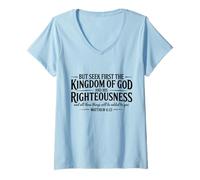 Mujer Seek First The Kingdom of God Christian Bible Versículo Cita Camiseta Cuello V
