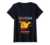 Mujer Segovia, España Gran Eclipse Solar Total Europeo 2026 Camiseta Cuello V