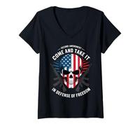 Mujer Segunda Enmienda Skull Come and Take It USA Freedom Retro Camiseta Cuello V