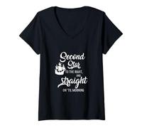 Mujer Segunda Estrella a la Derecha y Recto hasta la mañana Camiseta Cuello V