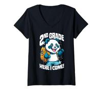 Mujer Segundo Grado Aquí Vuelvo Al Primer Día De Escuela Panda Camiseta Cuello V