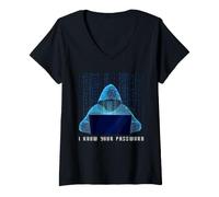 Mujer Seguridad Cibernética Contraseña Humor Hacker Ético IT Pro Meme Camiseta Cuello V
