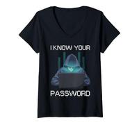 Mujer Seguridad Cibernética Contraseña Humor Hacker Ético IT Pro Meme Camiseta Cuello V