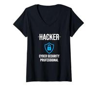 Mujer Seguridad Cibernética Profesional Seguridad en Línea Hackers éticos Camiseta Cuello V