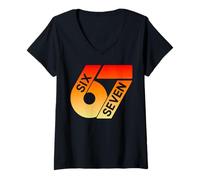 Mujer Seis Siete 67 Colorido 6 7 Gen Alpha Slang Divertido 6-7 Meme Camiseta Cuello V