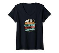 Mujer Selectively Annoyed Funny Antisocial Introvert Quote Camiseta Cuello V